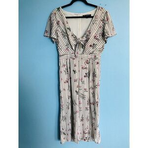 One Clothing Striped Floral V Neck Cutout Bow Romper Jumpsuit Wide Leg Size M